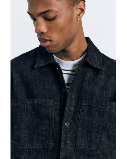 Pull&Bear Black Denim Pocket Overshirt for men