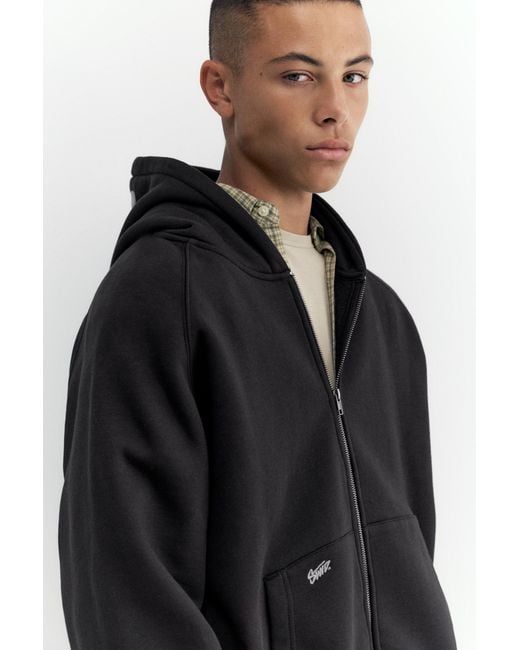 Pull&Bear Black Stwd Zip-Up Hoodie for men