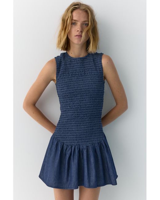 Pull&Bear Blue Short Denim Smock Dress