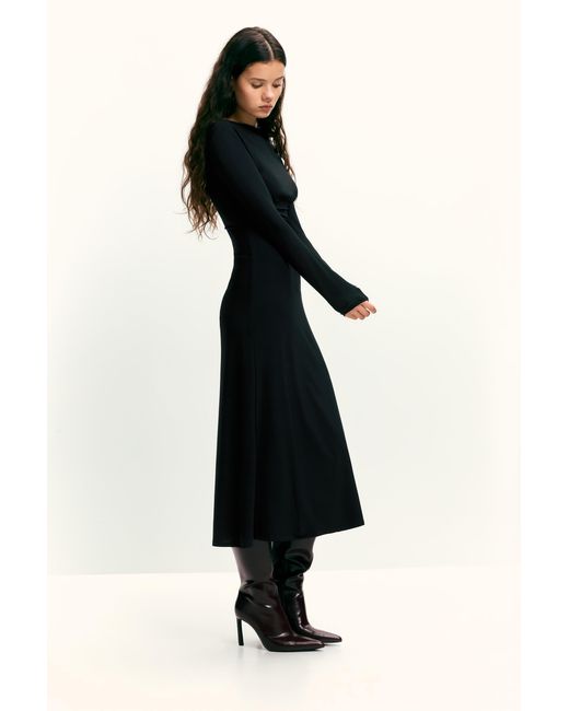 Pull&Bear Black Soft Draped Midi Dress