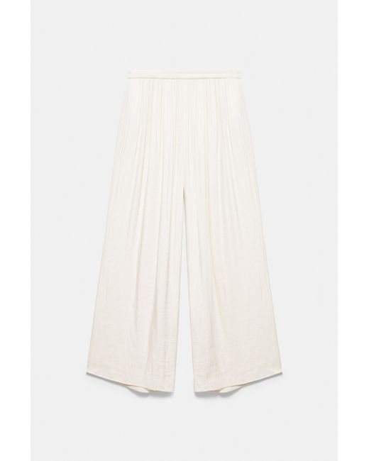 Pull&Bear White Satin Wide-Leg Trousers