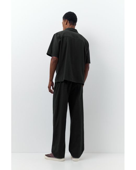 Pull&Bear Black Short Sleeve Linen Blend Shirt for men