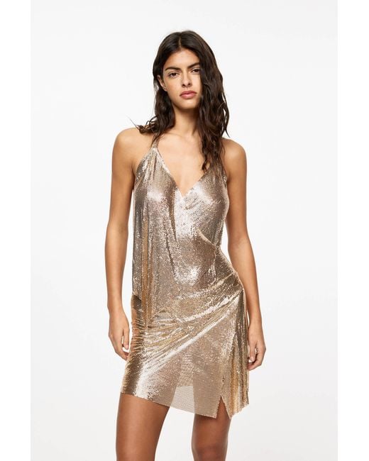 Pull&Bear Natural Mesh Crossover Halter Top