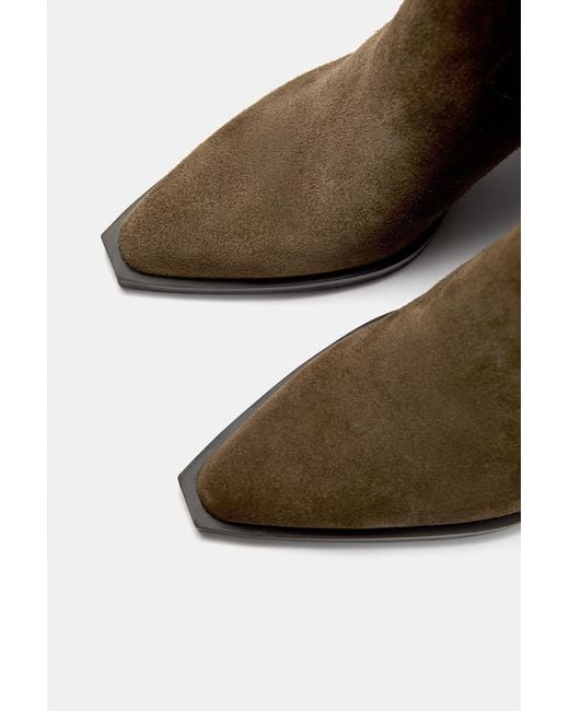 Pull&Bear Natural High-Heel Leather Ankle Boots