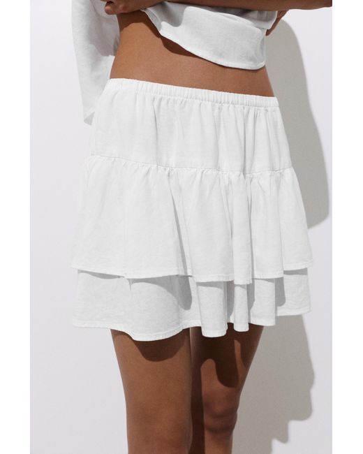 Pull&Bear White Ruffled Mini Skirt With Linen