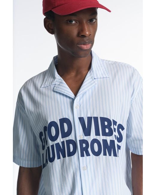 Pull&Bear Black Striped Text Short Sleeve Shirt for men