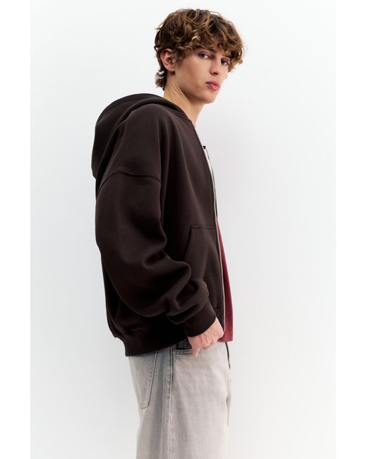 Pull&Bear Black Graphic Zip-Up Hoodie for men