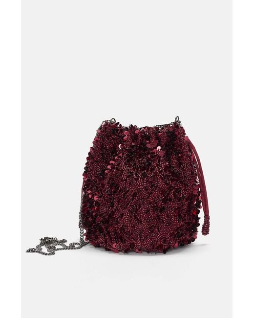 Pull&Bear Red Beaded Bucket Bag