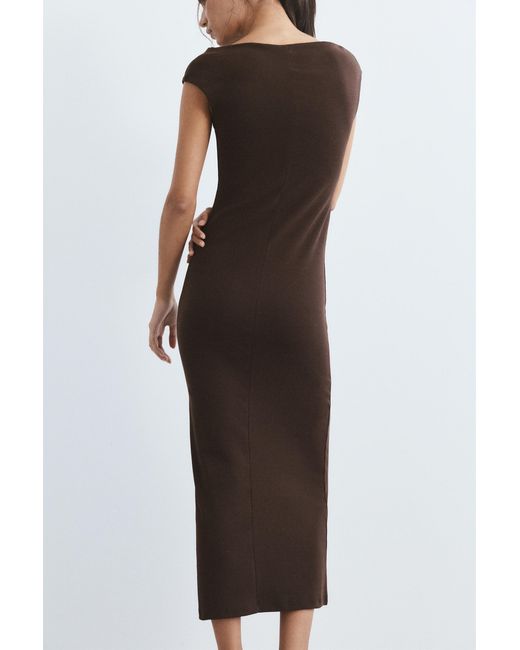 Pull&Bear Brown Short Sleeve Midi Dress