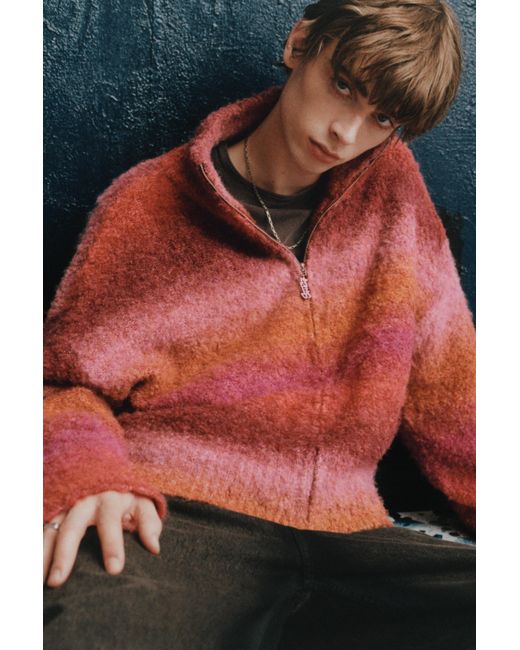 Pull&Bear Red High Neck Zip-Up Cardigan for men