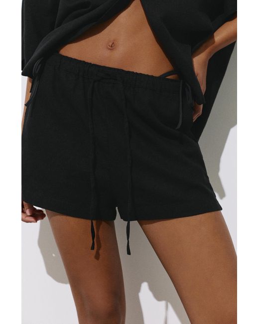 Pull&Bear Black Linen Blend Shorts