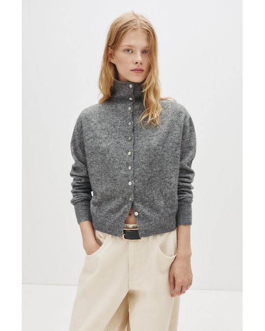 Pull&Bear Gray High Neck Buttoned Cardigan