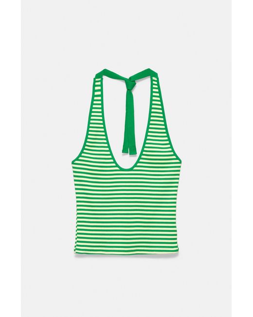Pull&Bear Blue Striped Halter Top