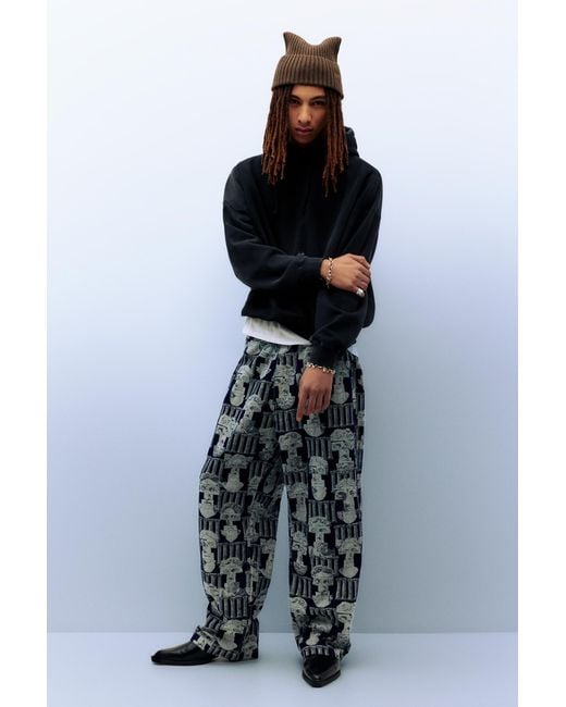 Pull&Bear Blue Printed Baggy Jogger Jeans for men