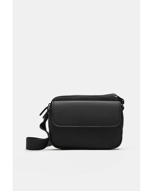 Pull&Bear Black Rubberised Crossbody Bag for men