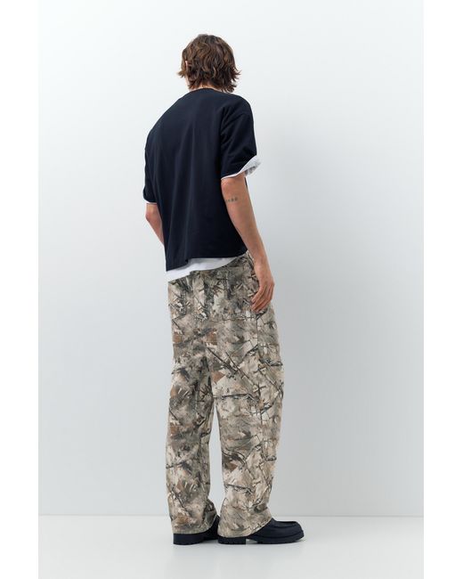 Pull&Bear Gray Printed Trousers With Pockets for men