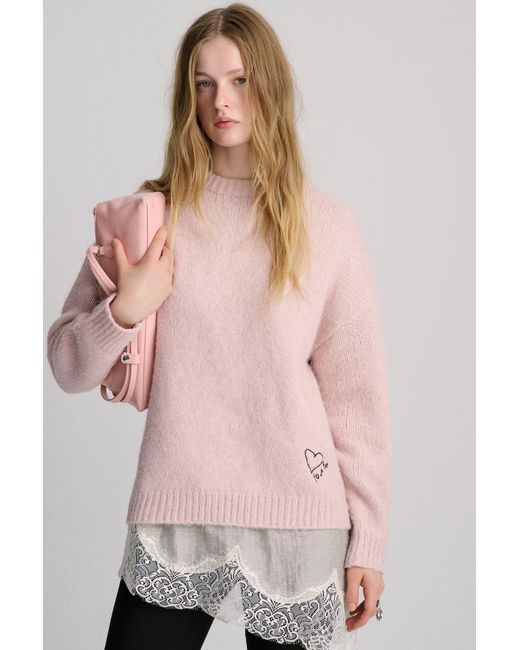 Pull&Bear Pink Jumper With Embroidered Heart