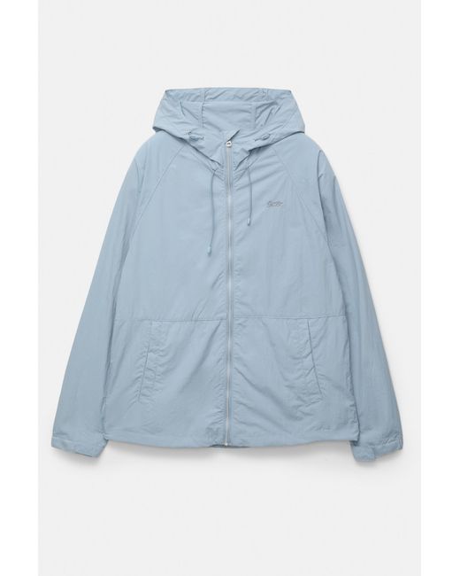 Pull&Bear Blue Stwd Hooded Raincoat for men