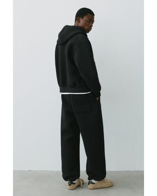 Pull&Bear Black Neoprene-Effect Zip-Up Hoodie for men