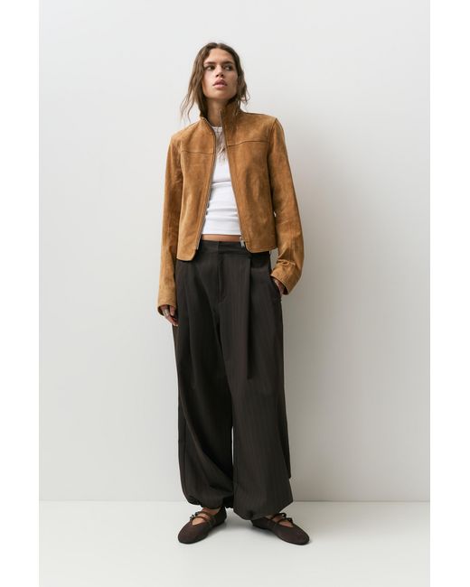 Pull&Bear Natural Striped Sarouel Trousers With Darts