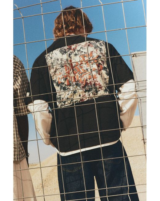 Pull&Bear Black Short Sleeve Sweatshirt With Patch for men