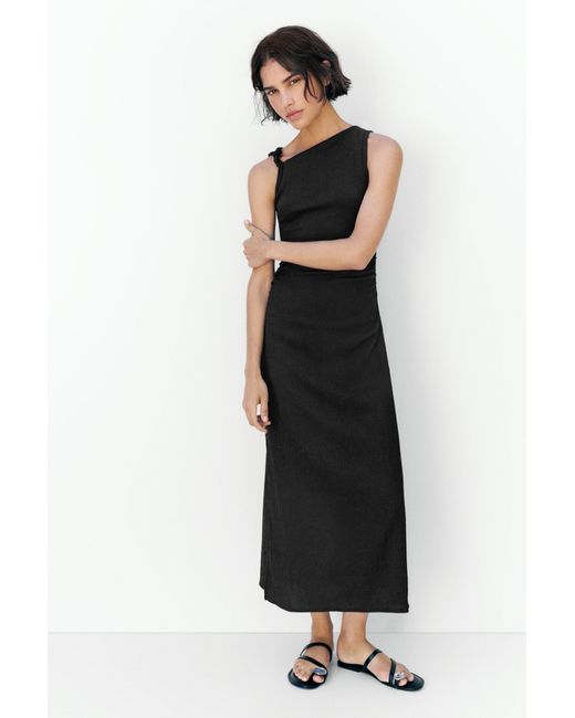 Pull&Bear Black Gathered Knot Midi Dress