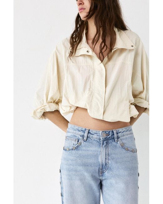 Pull&Bear Blue Baggy Jeans With Button Detail