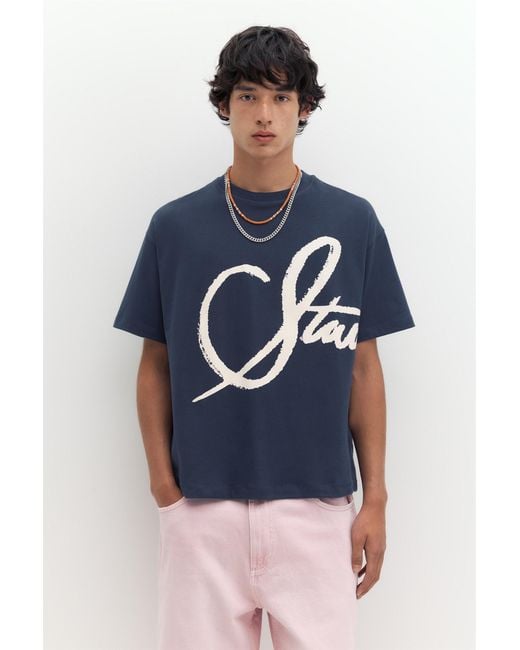 Pull&Bear Blue Stwd Graffiti T-Shirt for men