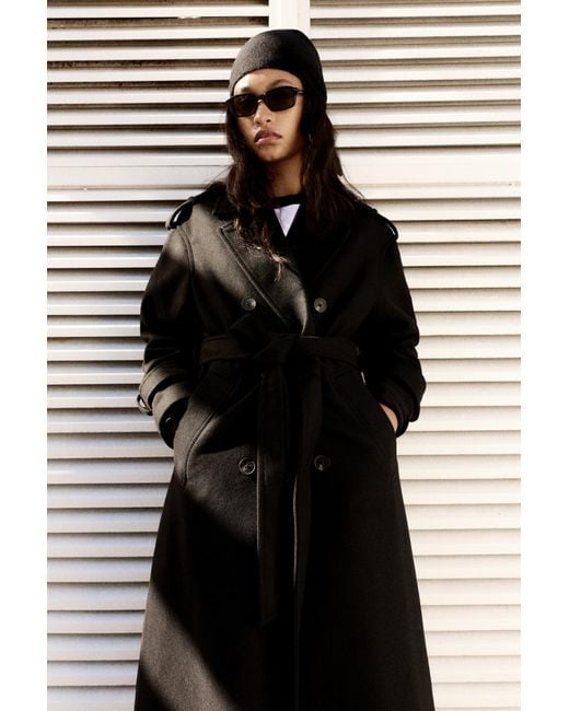 Pull&Bear Black Felt Texture Trench Coat