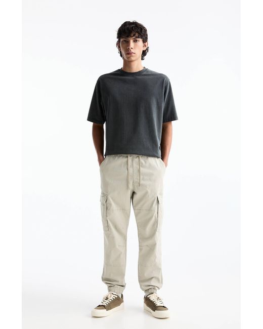 Pull&Bear Black Cargo Jogger Trousers for men