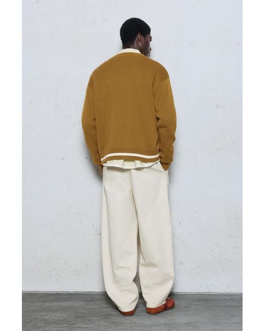 Pull&Bear Natural Embroidered Varsity Cardigan for men