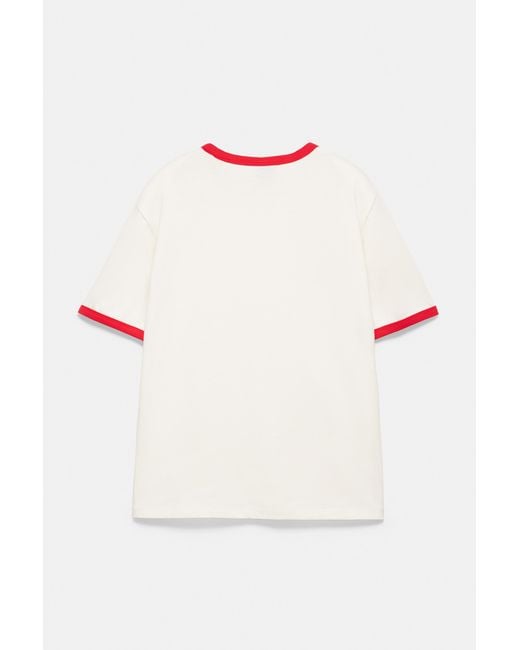 Pull&Bear White Contrast Ribbed T-Shirt for men