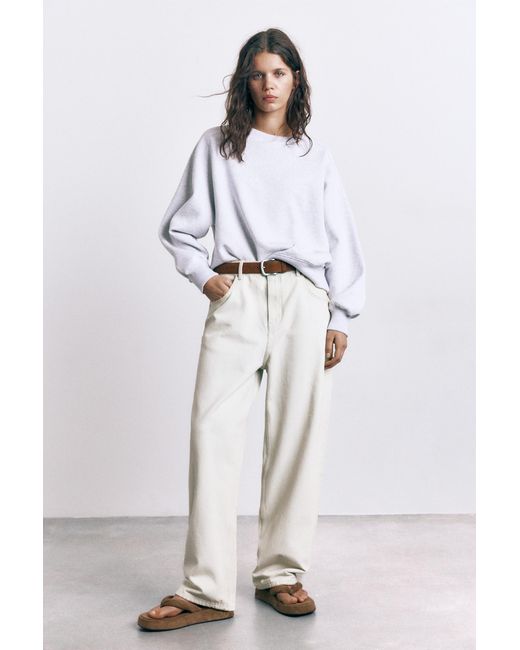 Pull&Bear White Oversize Fleece Sweatshirt