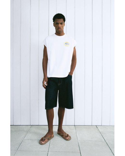 Pull&Bear Gray Boxy-Fit Graphic Tank Top for men