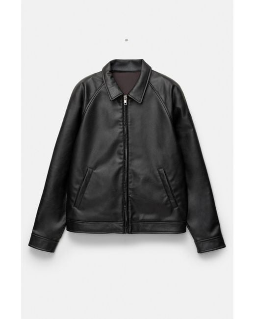 Pull&Bear Black Faux Leather Jacket for men