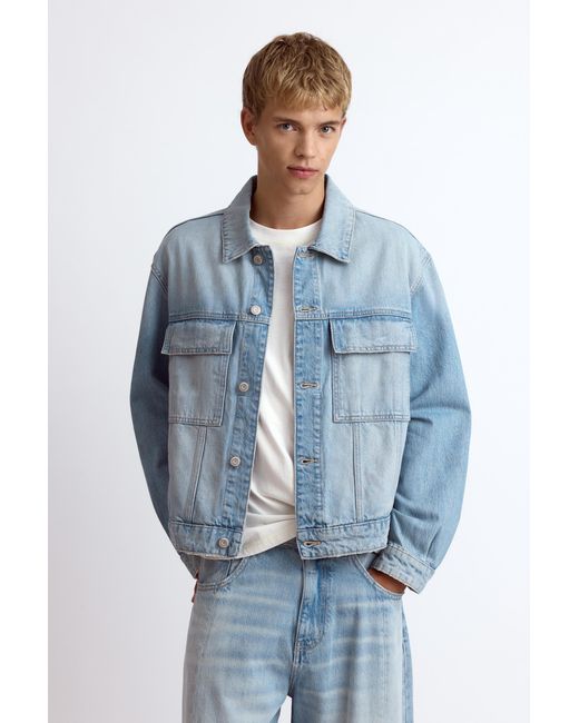 Pull&Bear Blue Trucker Denim Jacket for men