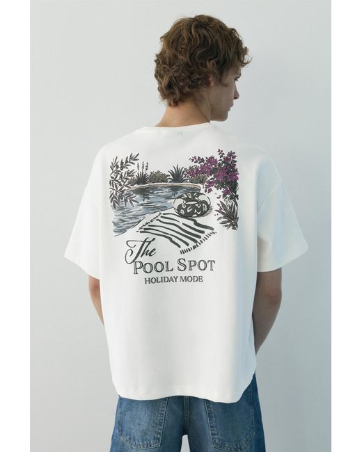 Pull&Bear Gray Short Sleeve Sweatshirt With Graphic for men