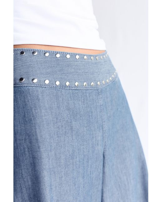 Pull&Bear Blue Wide-Leg Jeans With Studs