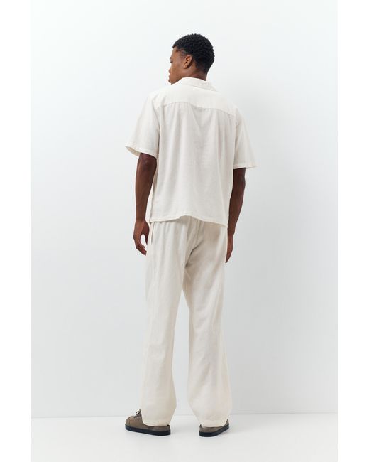 Pull&Bear White Linen Blend Jogger Trousers for men