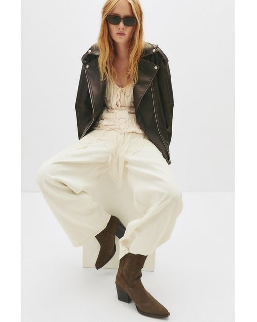Pull&Bear Natural High-Heel Leather Ankle Boots
