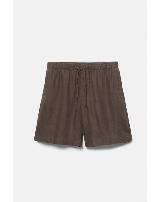 Pull&Bear Blue 100% Linen Bermuda Sweat Shorts for men