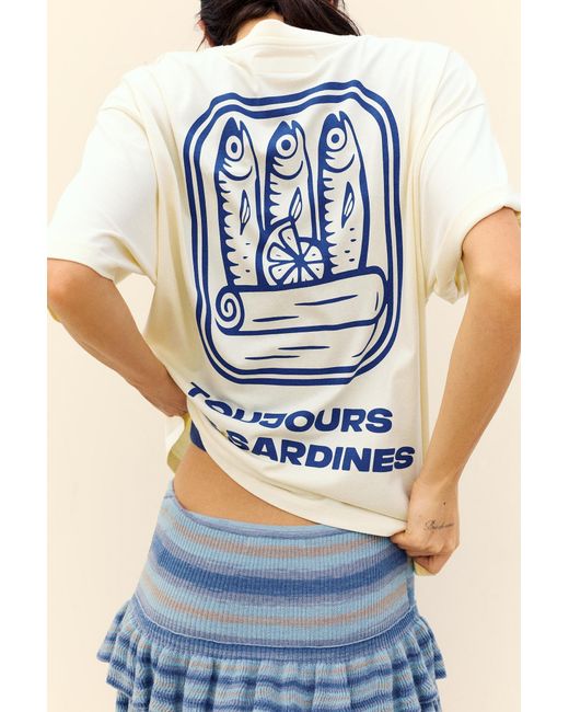 Pull&Bear Blue Oversize Sardine Graphic T-Shirt