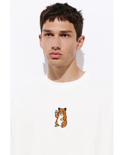 Pull&Bear White Hamster Graphic T-Shirt for men