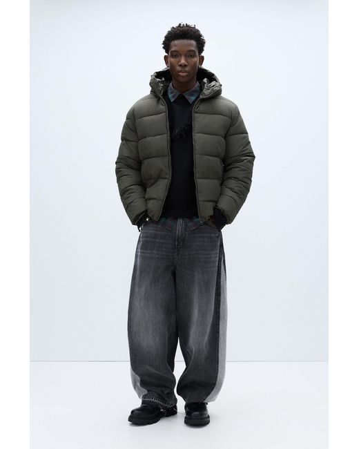 Pull&Bear Black Lightweight Puffer Jacket With Hood for men