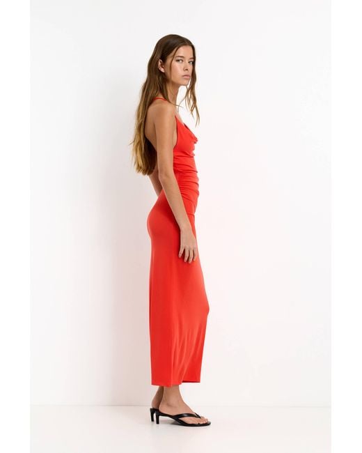 Pull&Bear Red Asymmetrisches Midikleid Mit Trägern