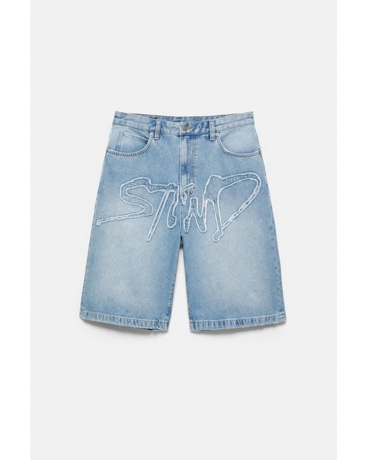 Pull&Bear White Stwd Skater Denim Bermuda Shorts for men