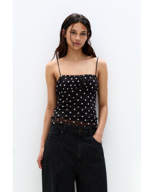 Pull&Bear Black Strappy Polka Dot Top