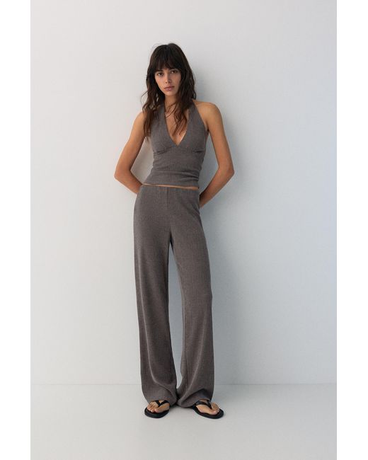 Pull&Bear Brown Crepe Straight Trousers