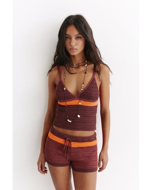 Pull&Bear Brown Crochet Knit Top