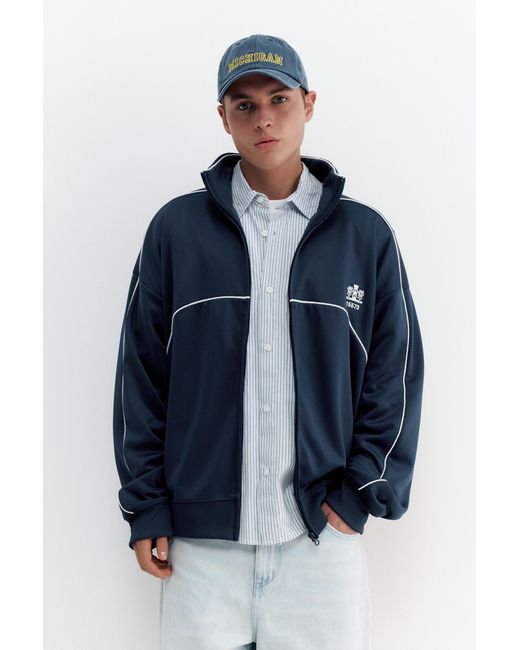 Pull&Bear Blue Embroidered Jacket With Zipper for men